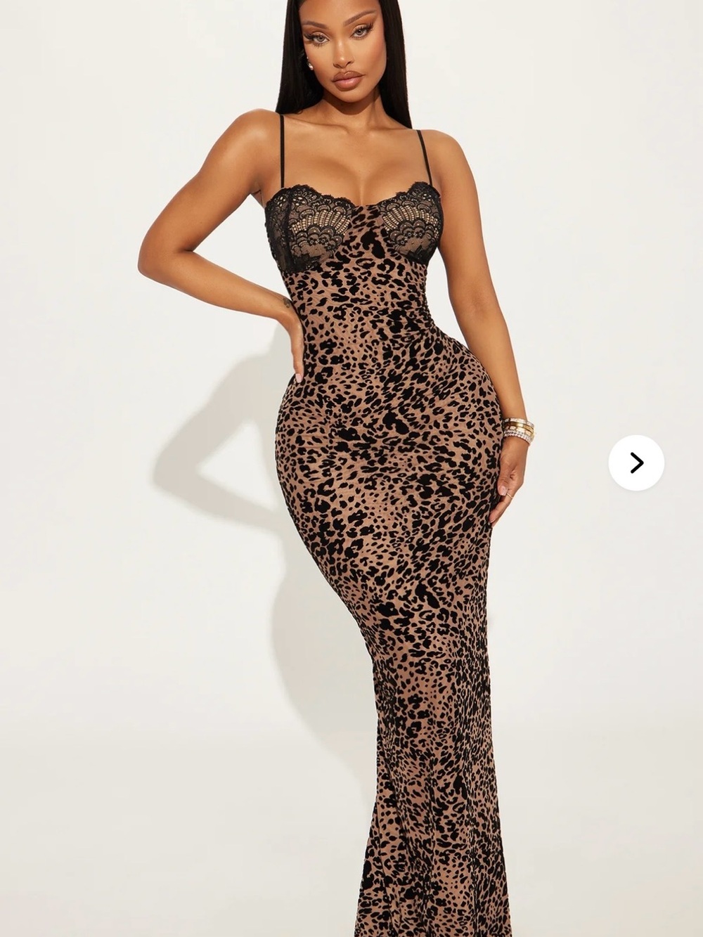 Lace-Trim Leopard Slip Dress in Brown and Black
